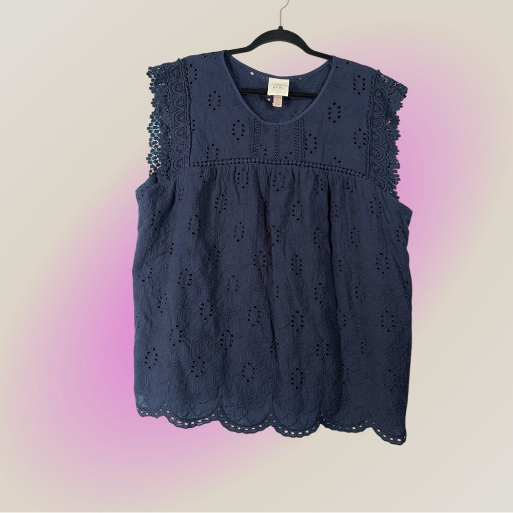 Knox Rose Navy Eyelet Sleeveless Blouse